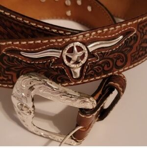 Justin Men's Brown Trophy Bull Western Belt C11285 Size 36 NWOT